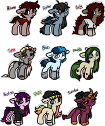Size: 1964x2340 | Tagged: safe, artist:sexygoatgod, derpibooru import, oc, unofficial characters only, demon, earth pony, pegasus, pony, succubus, adoptable, chibi, female, group, image, png, simple background, transparent background