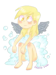Size: 768x1024 | Tagged: suggestive, artist:cheryl-jum, derpibooru import, derpy hooves, human, cloud, colored pupils, female, humanized, image, implied nudity, png, simple background, solo, transparent background, winged humanization, wings