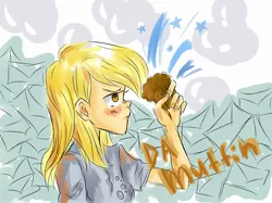 Size: 1900x1422 | Tagged: safe, artist:cheryl-jum, derpibooru import, derpy hooves, human, female, food, humanized, image, jpeg, mail, muffin, sketch, solo