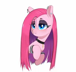 Size: 1000x952 | Tagged: safe, artist:inkypuso, derpibooru import, pinkie pie, earth pony, pony, bust, choker, cute, diapinkes, ear piercing, earring, eyeshadow, female, image, jewelry, jpeg, lidded eyes, makeup, mare, piercing, pinkamena diane pie, simple background, solo, studded bracelet, white background