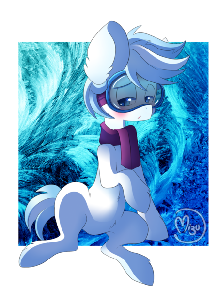 Size: 1200x1600 | Tagged: safe, artist:blazemizu, derpibooru import, double diamond, earth pony, pony, clothes, goggles, image, male, png, scarf, shy, simple background, solo, stallion, transparent background