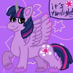 Size: 1000x1000 | Tagged: safe, artist:mintwhistle, derpibooru import, twilight sparkle, twilight sparkle (alicorn), alicorn, pony, g5, abstract background, colored hooves, colored wings, feathered fetlocks, female, g4, g4 to g5, generation leap, image, implied elements of harmony, mare, medibang paint, multicolored wings, png, sign, smiling, solo, spread wings, symbol, trademark, twilight day, twilight sparkle day, twilight sparkle's cutie mark, unshorn fetlocks, wings
