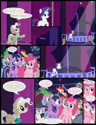 Size: 783x1021 | Tagged: safe, artist:dendoctor, derpibooru import, mayor mare, pinkie pie, rarity, spike, sweetie belle, twilight sparkle, dragon, pony, unicorn, comic:queen of tartarus, image, jpeg, ponyville, ponyville town hall, town hall