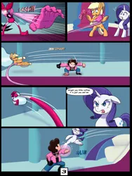 Size: 7500x10000 | Tagged: safe, artist:chedx, derpibooru import, applejack, rarity, earth pony, unicorn, comic:learning with pibby glitch battles, comic, commission, crossover, fanart, image, multiverse, pibby, png, spinel, steven universe