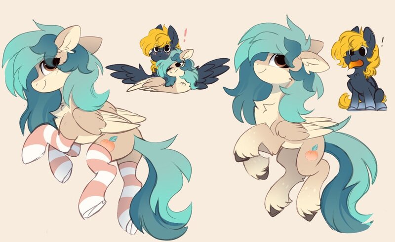 Size: 1415x869 | Tagged: safe, artist:little-sketches, derpibooru import, oc, oc:osteen, oc:peacher, unofficial characters only, pegasus, pony, chest fluff, clothes, cuddling, ear fluff, eye clipping through hair, female, food, happy, image, jpeg, looking at you, male, mango, mare, oc x oc, peachsteen, pegasus oc, shipping, sketch, sketch dump, socks, spread wings, stallion, straight, surprised, unshorn fetlocks, wings
