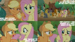 Size: 2000x1125 | Tagged: safe, derpibooru import, edit, edited screencap, editor:quoterific, screencap, applejack, autumn afternoon, fern flare, fluttershy, rain shine, sparkling brook, winter flame, sounds of silence, image, png