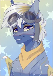 Size: 2760x3920 | Tagged: safe, artist:honeybbear, derpibooru import, oc, bat pony, pony, bust, female, goggles, image, mare, png, portrait, solo