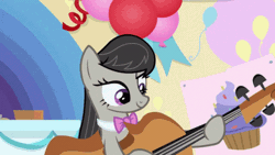 Size: 498x280 | Tagged: safe, derpibooru import, screencap, octavia melody, earth pony, pony, a horse shoe-in, season 9, spoiler:s09, animated, cello, cute, female, gif, happy, image, loop, mare, musical instrument, smiling, solo, stunned, tavibetes