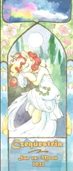 Size: 329x771 | Tagged: safe, artist:lightisanasshole, derpibooru import, oc, oc:miss libussa, pony, unicorn, banner, clothes, convention, convention art, cute, czequestria, dress, female, flower, image, messy mane, night, png, reference, slee, solo, solo female, text, traditional art, tree, watercolor painting, wings