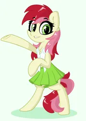 Size: 2500x3500 | Tagged: safe, artist:fakkajohan, derpibooru import, roseluck, earth pony, pony, bipedal, blouse, clothes, female, image, looking at you, open mouth, open smile, png, simple background, skirt, smiling, solo