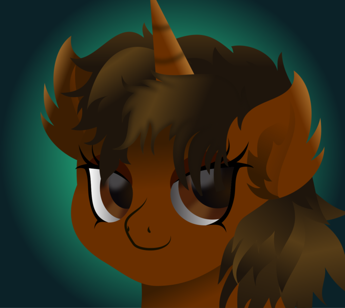 Size: 1440x1286 | Tagged: safe, artist:lincolnbrewsterfan, derpibooru import, oc, oc:nocturnal vision, alicorn, .svg available, 30 minute art challenge, alicorn oc, alternate hairstyle, art challenge, brown eyes, brown mane, bust, ear fluff, fluffy mane, gradient background, highlights, horn, image, inkscape, lidded eyes, looking at you, png, profile, smiling, smiling at you, style, test, vector, wings