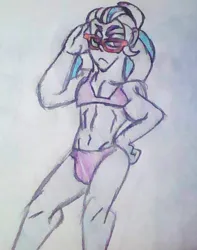 Size: 940x1194 | Tagged: safe, artist:midday sun, derpibooru import, sugarcoat, human, equestria girls, bikini, bra, clothes, crossdressing, equestria guys, femboy, glasses, image, jpeg, male, panties, rule 63, swimsuit, traditional art, underwear