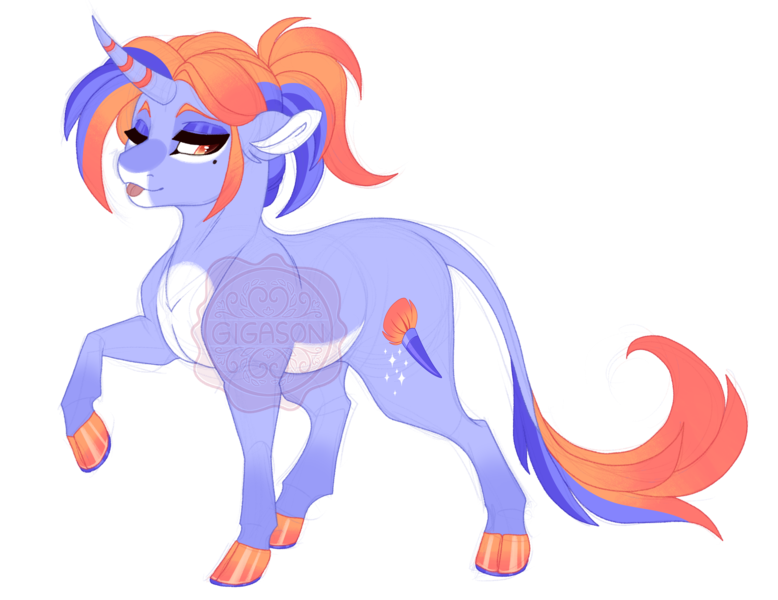 Size: 3500x2700 | Tagged: safe, artist:gigason, derpibooru import, oc, oc:magic brush, pony, unicorn, female, image, mare, one eye closed, parent:sassy saddles, parent:sea swirl, png, raised hoof, simple background, solo, tongue out, transparent background, wink