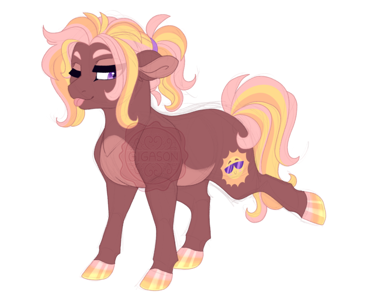 Size: 3500x2700 | Tagged: safe, artist:gigason, derpibooru import, oc, oc:sunny day, earth pony, pony, female, image, mare, one eye closed, png, simple background, solo, tongue out, transparent background, wink