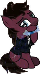 Size: 665x1230 | Tagged: safe, artist:lightningbolt, derpibooru import, ponified, ponified:jordan fish, earth pony, pony, .svg available, bring me the horizon, clothes, colored pupils, derpibooru exclusive, disguise, disguised seapony, dripping, facial hair, image, jewelry, lidded eyes, male, necklace, png, pouring, shirt, show accurate, simple background, sitting, solo, stallion, t-shirt, transparent background, vector, water, water bottle, wet, wet clothes, wet shirt