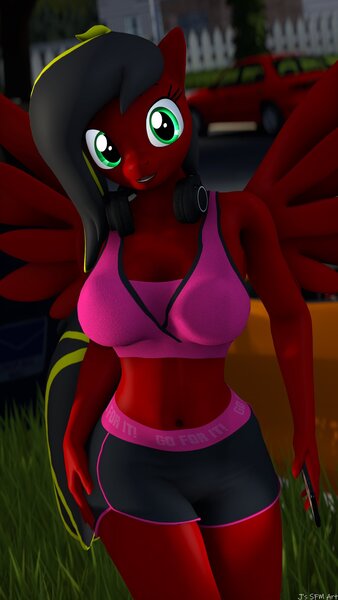 Size: 1152x2048 | Tagged: safe, alternate version, artist:xxsfmartxx, derpibooru import, oc, unofficial characters only, anthro, 3d, alternate character, anthro oc, belly button, bikini, clothes, female, female oc, image, jpeg, m, midriff, nudity, solo, swimsuit