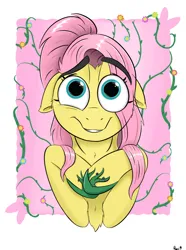 Size: 1280x1720 | Tagged: safe, artist:rapid9, derpibooru import, fluttershy, adult, flower, image, pink background, png, simple background