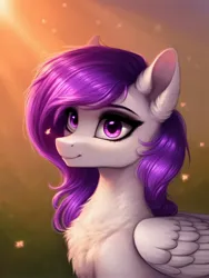 Size: 2304x3072 | Tagged: safe, derpibooru import, machine learning generated, stable diffusion, oc, oc:morning glory (project horizons), unofficial characters only, pegasus, pony, fallout equestria, fallout equestria: project horizons, ai content, beautiful, bust, chest fluff, fanfic art, female, fluffy, folded wings, generator:pony diffusion v5, image, jpeg, mare, pegasus oc, prompter:frostru, smiling, solo, thousand yard stare, wings