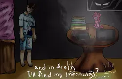 Size: 604x389 | Tagged: semi-grimdark, artist:deadsmoke, derpibooru import, pinkie pie, human, asphyxiation, bed, book, clothes, computer, death, depressed, hanging, image, jpeg, laptop computer, pajamas, sadness, suicide, table, tablet, toy