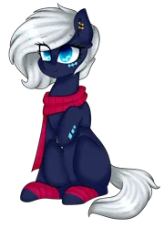 Size: 720x1000 | Tagged: safe, artist:oniiponii, derpibooru import, oc, unofficial characters only, earth pony, pony, clothes, earth pony oc, eye clipping through hair, female, image, mare, png, scarf, simple background, sitting, transparent background