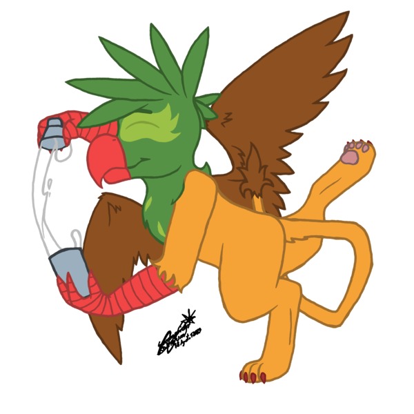 Size: 6144x6144 | Tagged: safe, artist:summerium, derpibooru import, oc, oc:kalimu, unofficial characters only, gryphon, claws, cocktail shaker, eyes closed, facial markings, griffon oc, happy, image, male, paw pads, png, raised leg, spread wings, tail, talons, wings