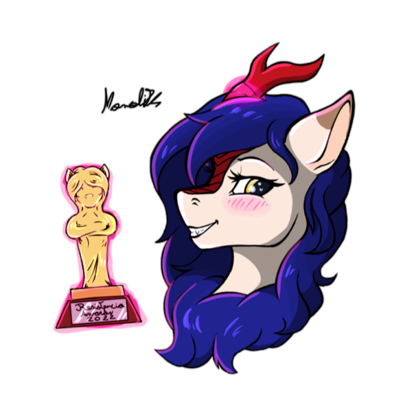 Size: 736x729 | Tagged: safe, artist:monolith_skyline, derpibooru import, oc, oc:ryuko po, unofficial characters only, kirin, image, magic, png, simple background, smiling, transparent background, trophy