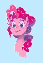 Size: 766x1106 | Tagged: safe, artist:drizzlingprince, derpibooru import, pinkie pie, earth pony, pony, blue background, bust, female, image, jpeg, mare, simple background, smiling, solo