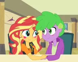 Size: 1998x1602 | Tagged: safe, derpibooru import, spike, sunset shimmer, equestria girls, blushing, female, image, male, png, shipping, straight, sunsetspike