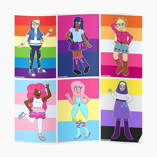 Size: 600x600 | Tagged: safe, artist:pastelgeist, ponerpics import, ponybooru import, applejack, fluttershy, pinkie pie, rainbow dash, rarity, twilight sparkle, human, bisexual pride flag, gay pride flag, humanized, image, jpeg, lesbian pride flag, mane six, nonbinary pride flag, pansexual pride flag, poster, pride, pride flag, transgender pride flag