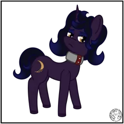 Size: 4000x4000 | Tagged: safe, artist:dice-warwick, derpibooru import, oc, oc:gloam, unofficial characters only, pony, unicorn, blue mane, blue tail, female, image, mare, orange eyes, petite, png, purple coat, scar, slave, solo, tail