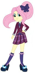 Size: 952x1984 | Tagged: safe, artist:sarahalen, derpibooru import, fluttershy, equestria girls, friendship games, alternate universe, base used, clothes, clothes swap, crystal prep academy uniform, female, image, png, role reversal, school uniform, simple background, solo, white background