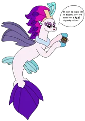 Size: 1669x2389 | Tagged: safe, artist:supahdonarudo, derpibooru import, queen novo, seapony (g4), my little pony: the movie, dialogue, holding, image, png, simple background, speech bubble, spongebob squarepants, talking to viewer, text, transparent background, treasure chest