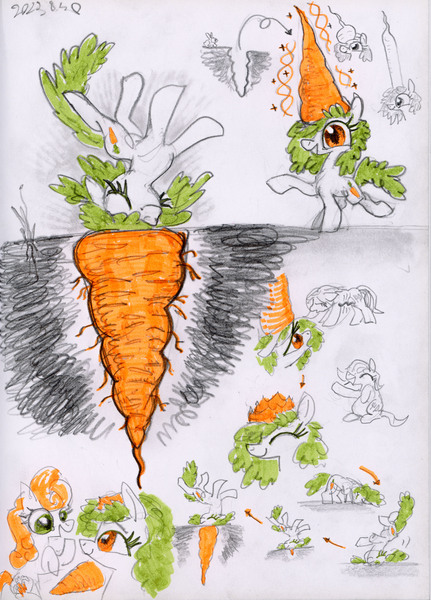 Size: 2871x4000 | Tagged: safe, artist:ja0822ck, derpibooru import, carrot top, golden harvest, ponified, pony, carrot, food, image, jpeg, traditional art