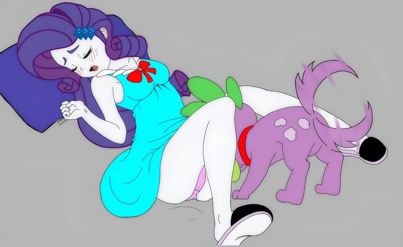 Size: 4096x2516 | Tagged: questionable, artist:smoker, banned from derpibooru, derpibooru import, edit, rarity, spike, equestria girls, bestiality, between legs, black slippers, blue pillow, blushing, blushing profusely, breasts, busty rarity, clothes, curly hair, diamond hair clip, dress, ears, elbows, embarrassed, embarrassed underwear exposure, explicit source, eye, eyebrows, eyes, eyes closed, face, female, fetish, fingers, foalcon, gray background, hand, head between legs, head tilt, high res, image, interspecies, jpeg, legs, light blue dress, light skin, lolicon, long hair, lying down, male, open mouth, panties, panties fetish, panty shot, pillow, pink panties, pink underwear, purple hair, red bowtie, red collar, shipping, shoulder, simple background, sitting, skirt, sleeping, slippers, sniffing, sparity, spike dog, spread legs, spreading, straight, stupid sexy rarity, tail, tail wag, thighs, tongue inside mouth, tongue out, underage, underwear, underwear edit, upskirt