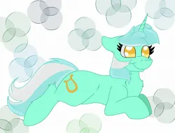 Size: 2032x1548 | Tagged: safe, artist:cinematic-fawn, derpibooru import, lyra heartstrings, pony, unicorn, abstract background, colored pupils, image, jpeg, lying down, prone, smiling, solo