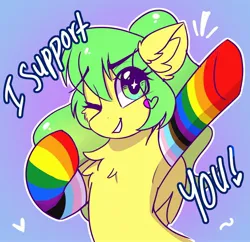 Size: 2048x1983 | Tagged: source needed, safe, artist:sonigiraldo, derpibooru import, oc, unofficial characters only, pony, clothes, female, image, jpeg, mare, one eye closed, pride month, socks, wink