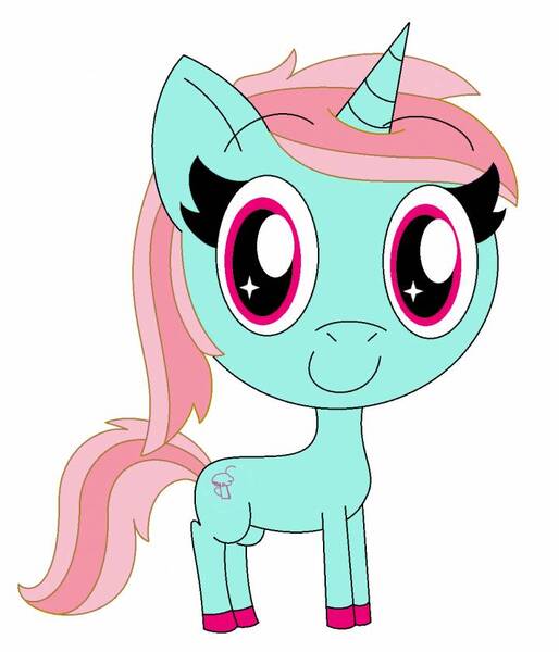 Size: 720x841 | Tagged: safe, artist:bellap, derpibooru import, fizzy, pony, unicorn, g1, big eyes, blind bag pony, eyebrows, eyebrows visible through hair, eyelashes, fizzleshake, image, jpeg, looking at you, simple background, smiling, smiling at you, solo, toy interpretation