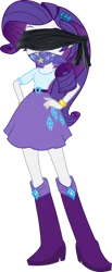 Size: 1504x3650 | Tagged: safe, artist:twilirity, derpibooru import, edit, rarity, equestria girls, belt, blindfold, boots, clothes, gag, hand on hip, high heel boots, image, png, rarity's purple boots, shirt, shoes, skirt