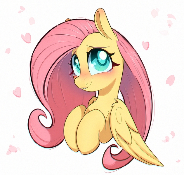 Size: 1000x952 | Tagged: safe, artist:inkypuso, derpibooru import, fluttershy, pegasus, pony, big eyes, blushing, bust, cute, female, floating heart, heart, image, jpeg, looking at you, mare, shyabetes, simple background, smiling, smiling at you, solo, teary eyes, white background