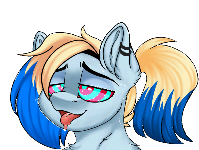Size: 2147x1620 | Tagged: suggestive, artist:ondrea, derpibooru import, oc, oc:azure opus, pegasus, pony, animated, blind, bust, commission, drool, ear piercing, female, gif, hypno eyes, hypnosis, image, mare, piercing, ponytail, portrait, simple background, solo, tongue out, transparent background, two toned mane, ych result