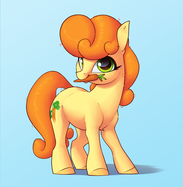 Size: 2300x2345 | Tagged: safe, artist:aquaticvibes, derpibooru import, carrot top, golden harvest, earth pony, pony, carrot, cute, cutie top, female, food, image, looking at you, mare, mouth hold, png, solo