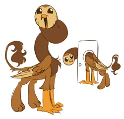 Size: 2000x1920 | Tagged: safe, artist:webkinzworldz, derpibooru import, gryphon, door, griffonized, hooty, image, long neck, png, simple background, species swap, the owl house, white background