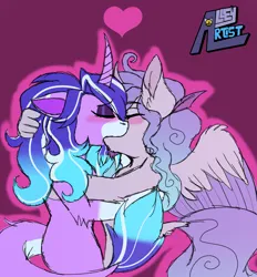 Size: 2592x2792 | Tagged: safe, artist:zinny, derpibooru import, oc, oc:prince plushy soft, oc:stell, alicorn, semi-anthro, unicorn, cute, fluffy, image, kissing, png