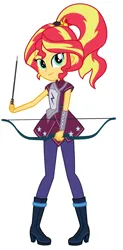 Size: 1080x2200 | Tagged: safe, artist:sarahalen, derpibooru import, sunset shimmer, equestria girls, friendship games, alternate hairstyle, alternate universe, archery, base used, clothes, crystal prep academy uniform, female, image, png, role reversal, school uniform, simple background, solo, white background