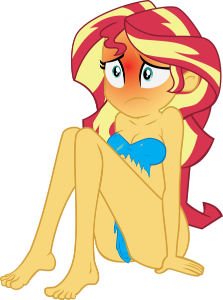 Size: 5628x7549 | Tagged: suggestive, artist:dirty mike, artist:nightred15, edit, ponerpics import, ponybooru import, sunset shimmer, equestria girls, equestria girls series, forgotten friendship, barefoot, bikini, blushing, breasts, busty sunset shimmer, clothes, feet, female, image, jungle girl, loincloth, loincloth edit, png, show accurate, simple background, solo, solo female, swimsuit, transparent background, vector