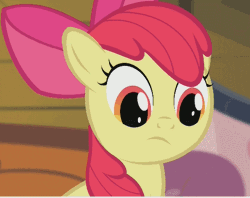 Size: 502x397 | Tagged: episode needed, safe, ponerpics import, ponybooru import, screencap, apple bloom, earth pony, pony, adorabloom, animated, bow, confused, cute, female, filly, foal, gif, hair bow, happy, image, smiling, solo