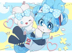 Size: 3000x2200 | Tagged: safe, artist:lexiedraw, derpibooru import, ponified, dog, earth pony, pony, alternate hairstyle, anime, blushing, bow, cinnamoroll, clothes, female, hair bow, hatsune miku, heart, image, mare, one eye closed, png, puppy, sanrio, socks, vocaloid