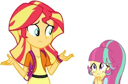 Size: 841x554 | Tagged: safe, artist:sarahalen, derpibooru import, sour sweet, sunset shimmer, human, equestria girls, alternate universe, base used, duo, duo female, female, image, png, role reversal, simple background, white background