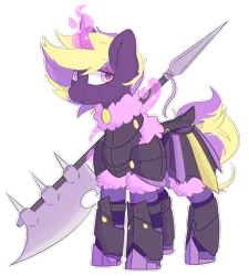 Size: 1280x1423 | Tagged: safe, artist:umbreow, derpibooru import, oc, oc:vigilant shroud, pony, unicorn, axe, image, magic, male, png, simple background, solo, stallion, transparent background, weapon