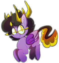 Size: 936x992 | Tagged: safe, artist:malachimoet, derpibooru import, oc, oc:dio, unofficial characters only, pony, adorable face, antlers, black and yellow tail, black hair, black tail, chibi, cute, glasses, heart, heart eyes, image, male, male oc, original character do not steal, outline, png, purple fur, simple background, solo, tail, transparent background, white outline, wingding eyes, wings, yellow eyes, yellow highlights, yellow tail